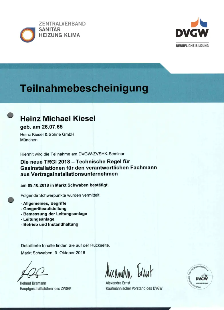 Zertifikat 11 von Heinz Kiesel und Söhne